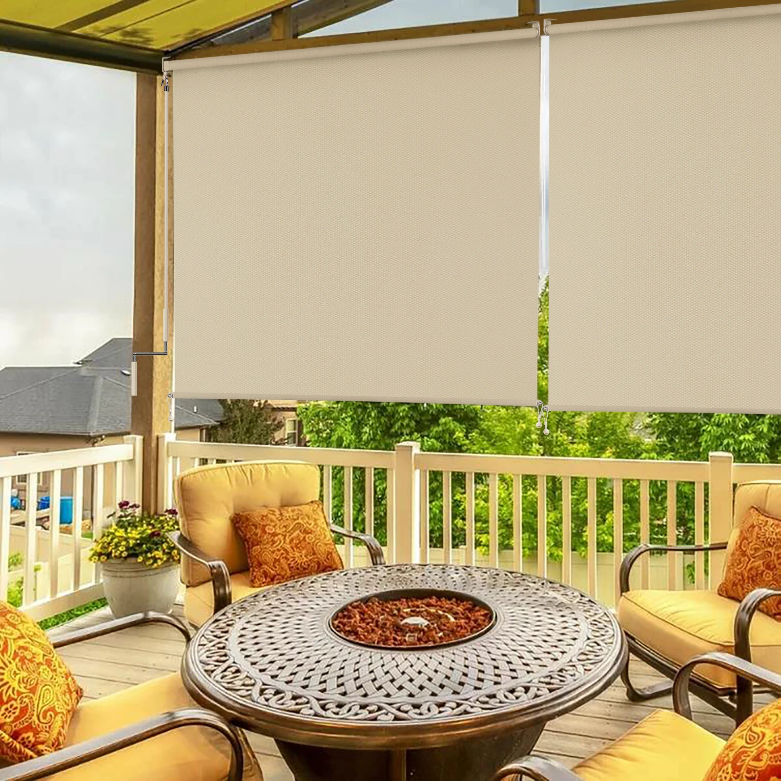 Persianas beige para exteriores con rodillo personalizado, cubierta de persianas para patio, pantalla solar, persianas impermeables para exteriores para balcón y cenador