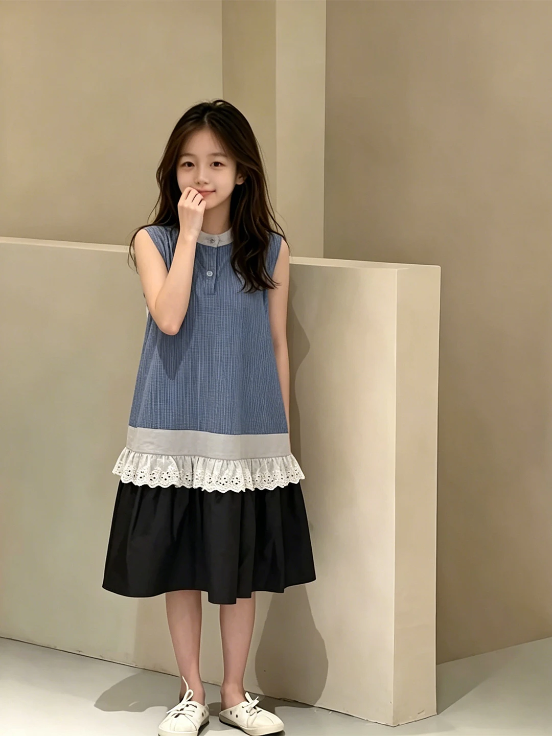 

Unique Korean Style Patchwork Midi Dress Trendy Vest Skirt for Girls Summer Clothing Casual mid Low Waist Other Material
