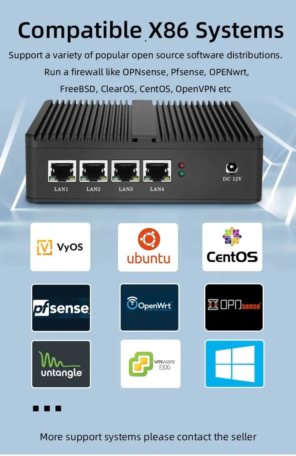 XCY Router Firewall Mini PC Celeron J1900 N100 J4125 4x 2.5G Ethernet Obsługa wirtualizacji OpenWrt Pfsense OPNsense EXSI