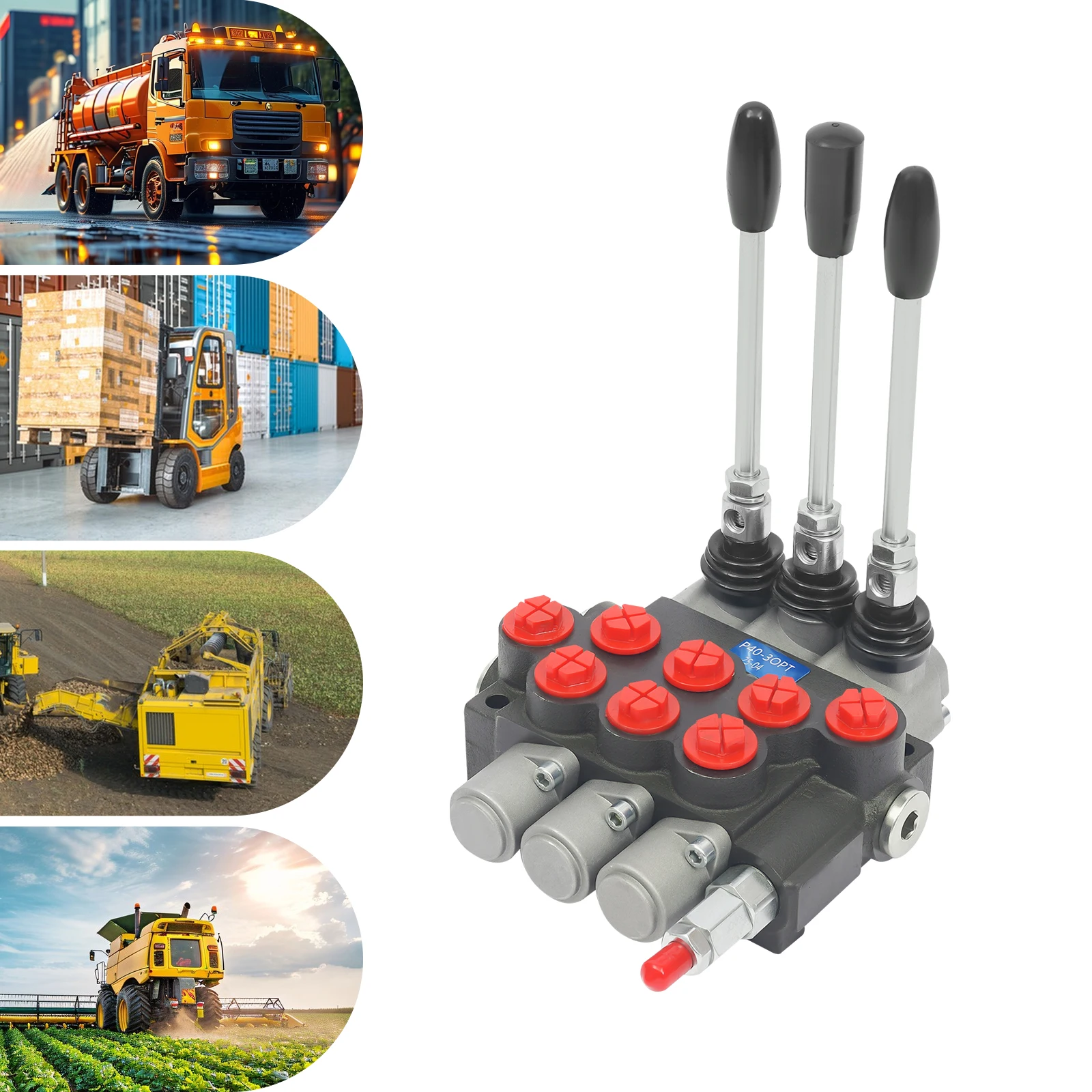 Zawór hydrauliczny kierunkowy 3-drogowy, wytrzymały, 40 l/min, sterowanie ręczne, regulowany ciśnienie, 1/2 cala BSPP, do ciągników i ładowarek
