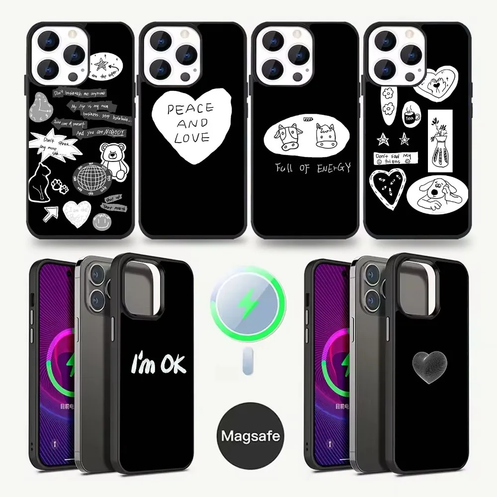 

Black Cute Cartoon Phone Case For iPhone 16,15,14,13,12,11,Pro,Max,Plus,Mini,Magsafe,Magnetic Wireless Charging Case