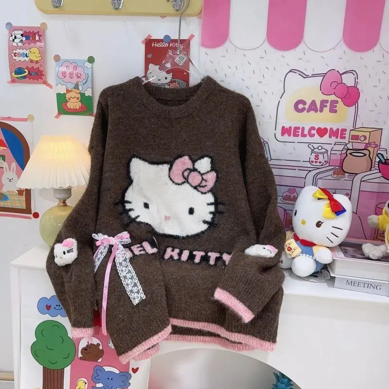 جديد الخريف والشتاء مرحبا كيتي حجم كبير لينة وشمعية لطيف الحلو الجاكار كسول نمط سترة المرأة الاتجاه بالجملة