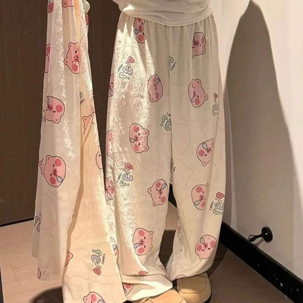 

Fashion Cartoon Print Long Pants Wide Leg High Waist Sleepwear Loose Casual Home Pants for Women