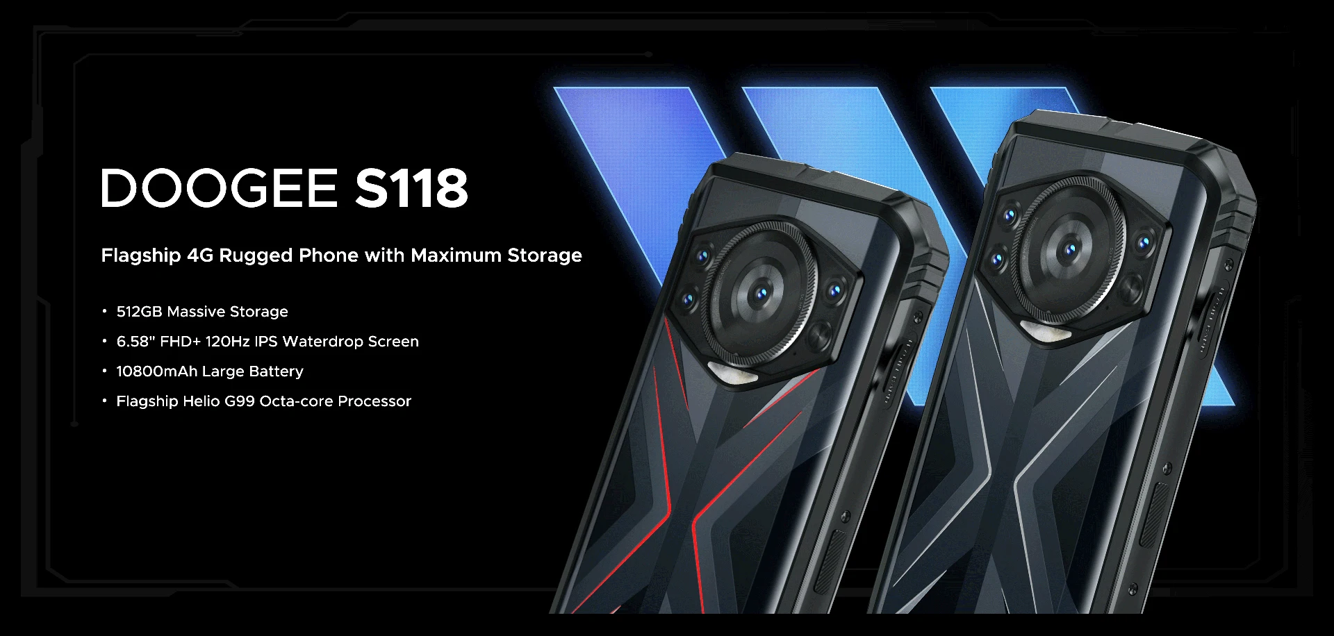 DOOGEE S118 Rugged Phone 6.58" FHD+ Screen Helio G99 Telephon Portable 8GB+512GB 10800mAh 50MP Triple Smartphone Android 14 NFC