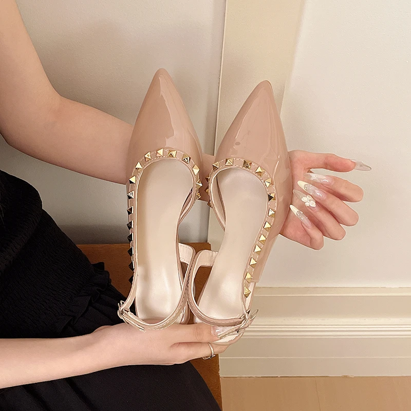Elegant Design Pink Studded Pointed High Heels Women's Shoes 2026 Floating Heel Single Shoes
