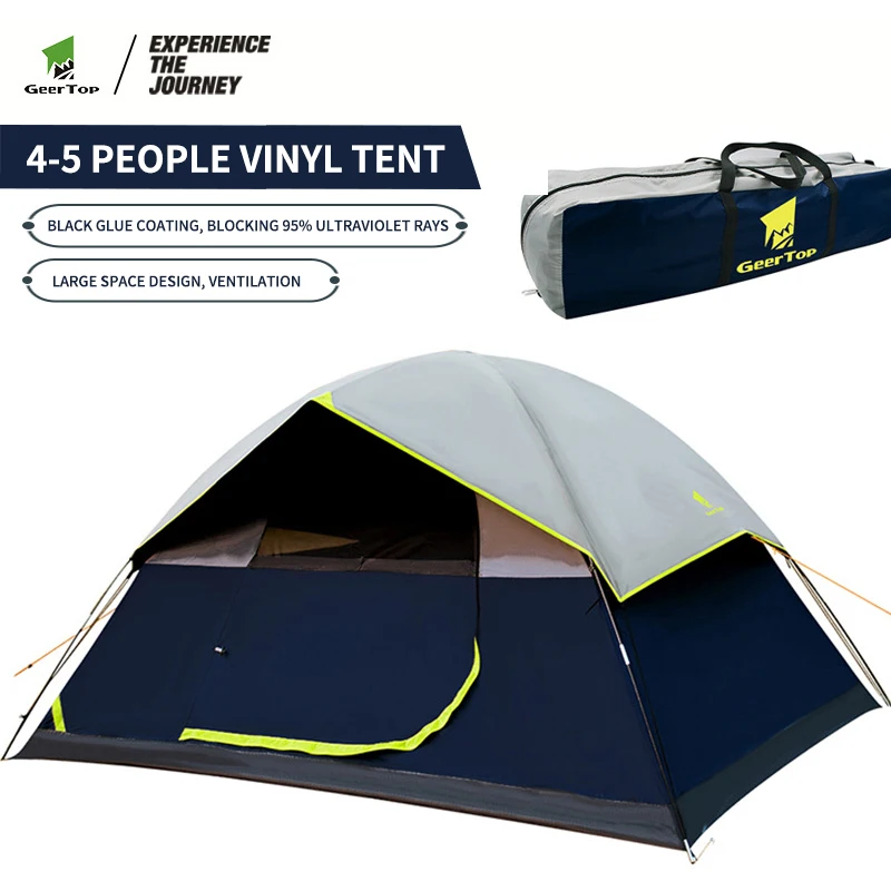 

5-6 Person Black Coated Outdoor Tent - Double-Layer Waterproof Sun Protection Spacious Camping Park Tent