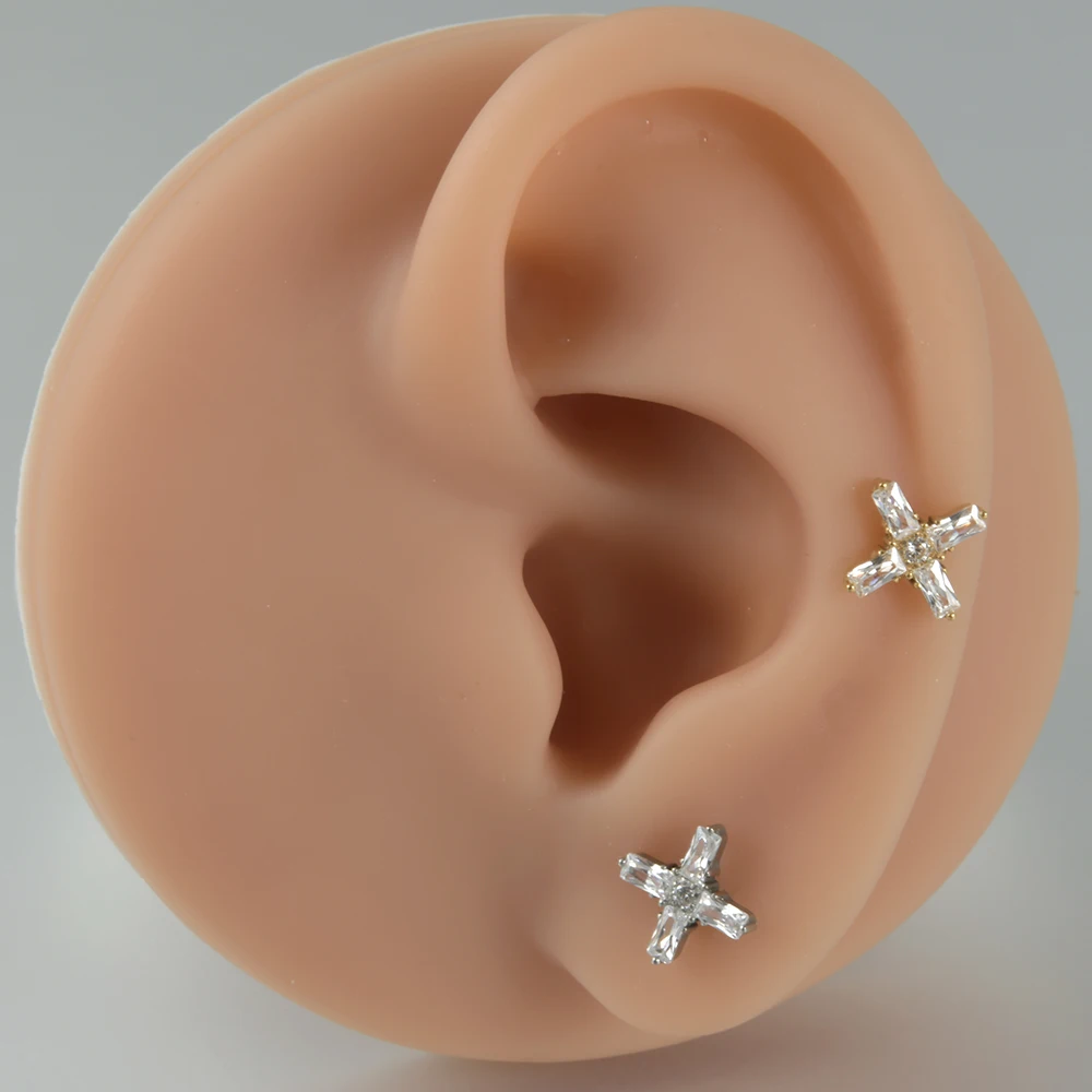 1PC G23 tytanowy bezgwintowy Push In Labret wargi pierścienie krzyż ważka chrząstka ucha Tragus Helix kolczyk płatek Piercing biżuteria