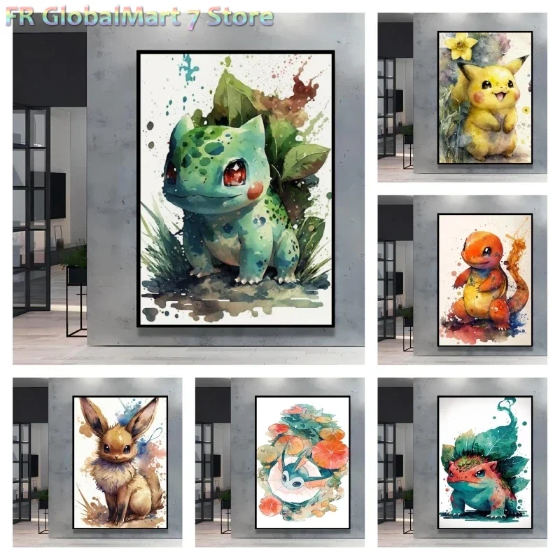 Pokemon Posters - Based Decorative Art Pikachu Bulbasaur Cute Character Anime - Inspired Bedroom Wall Decoration for Homes