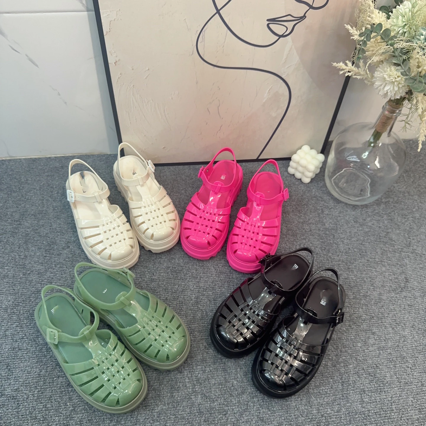 

Mini Melissa New Style Summer Women's Sandals Fashion Hot Sale Platform Girl Jelly Shoes Hollow Weave Roman Beach Shoes For Lady