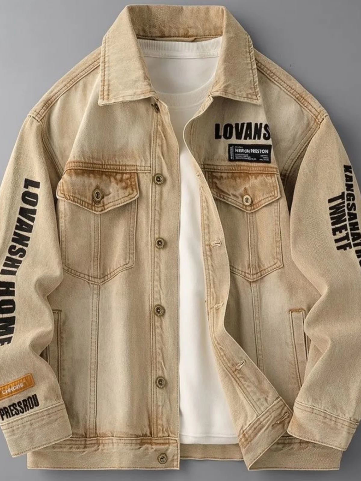 

Trendy Embroidered Loose Fit Men's Denim Jaet American Retro Workwear Spring Autumn Top Youth Wear Resistant Wearing