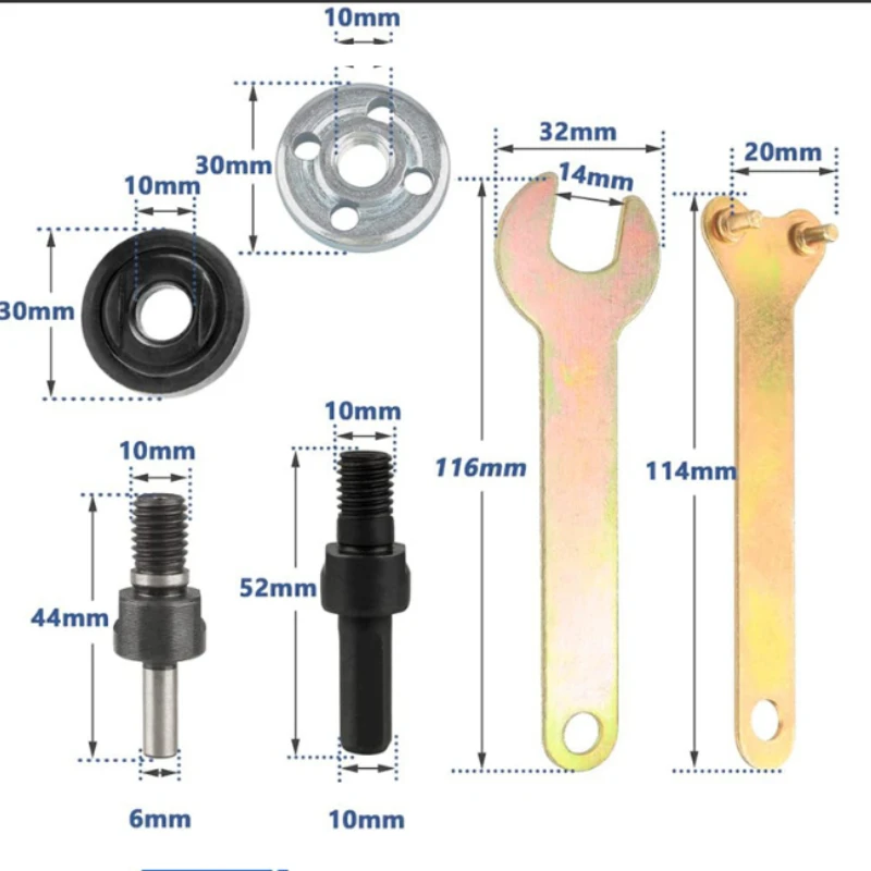 8Pcs 6mm 10mm Spanner Connecting Rod Drill Polishing Tools Angle Grinder Mandrel Adapter Disc Hand Drill To Angle Grinder Access