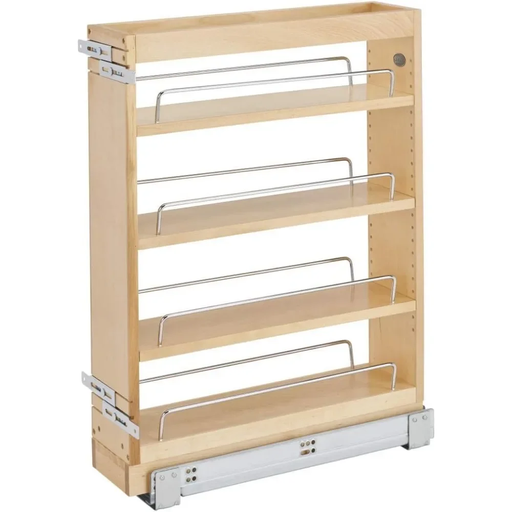 Pullout Base Cabinet Organizer, Adjustable Shelves for Full Height Kitchen or Vanity Cabinets, Maple Wood, 448-BC19-5C