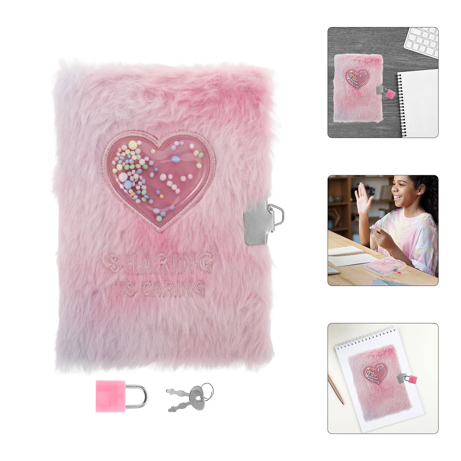 

Girl's Diary Note Book Notebook with Lock Furry Girls Fuzzy Writing Journal Soft Cover