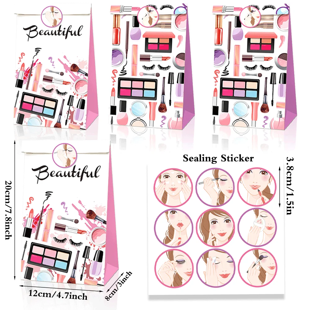 Spa Make Up Partyzubehör Kosmetik Alles Gute zum Geburtstag Banner Papier Goodie Bags mit Aufklebern Mädchen Frauen Geburtstag Party Dekoration – Detail 3