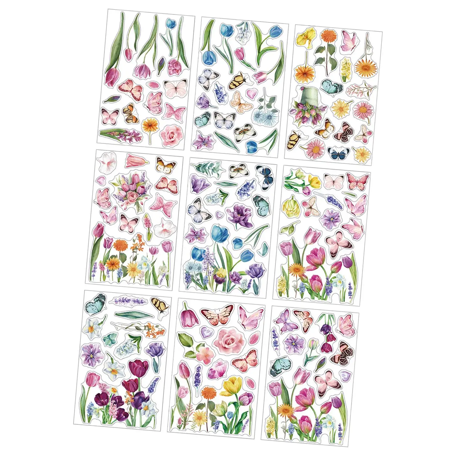 Floral Window Clings Anti Collision Tulips 9 Sheets/132Pcs Decorative Spring Decor for Kitchen Living Room Glass Bathroom Door