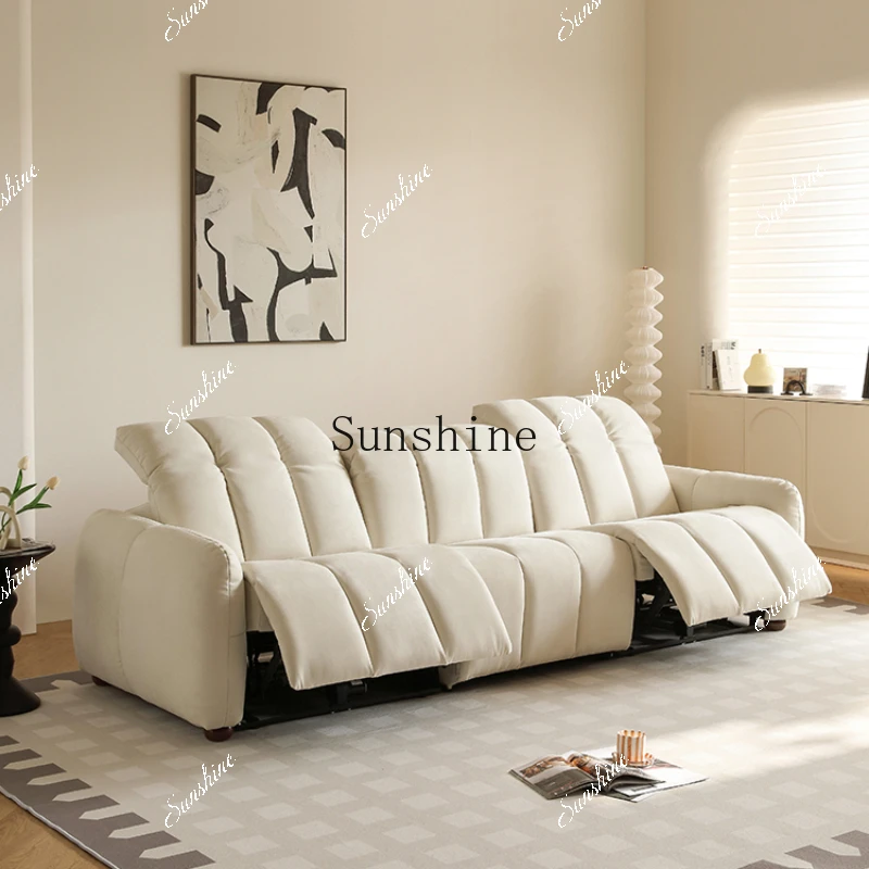 Cream wind electric function sofa living room simple small apartment straight row cat scratch fabric sofa  FT