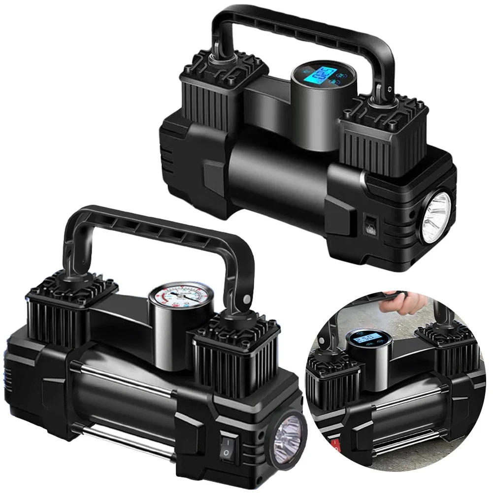 

12V 150PSI Car Tire Pump with Pressure Gauge Car Electric Air Pump Dual Cylinder Heavy Duty Deluxe Portable Metal Air Compressor