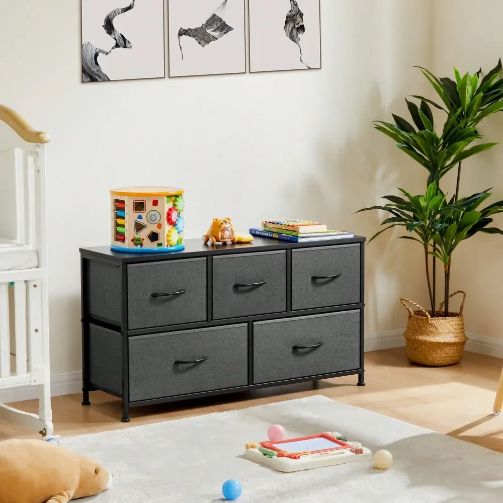 

Dresser For Bedroom With 5 Drawers, Wide Chest Of Drawers, Fabric Bedroom Dresser With Drawer Organizers, Storage Organizer Uni