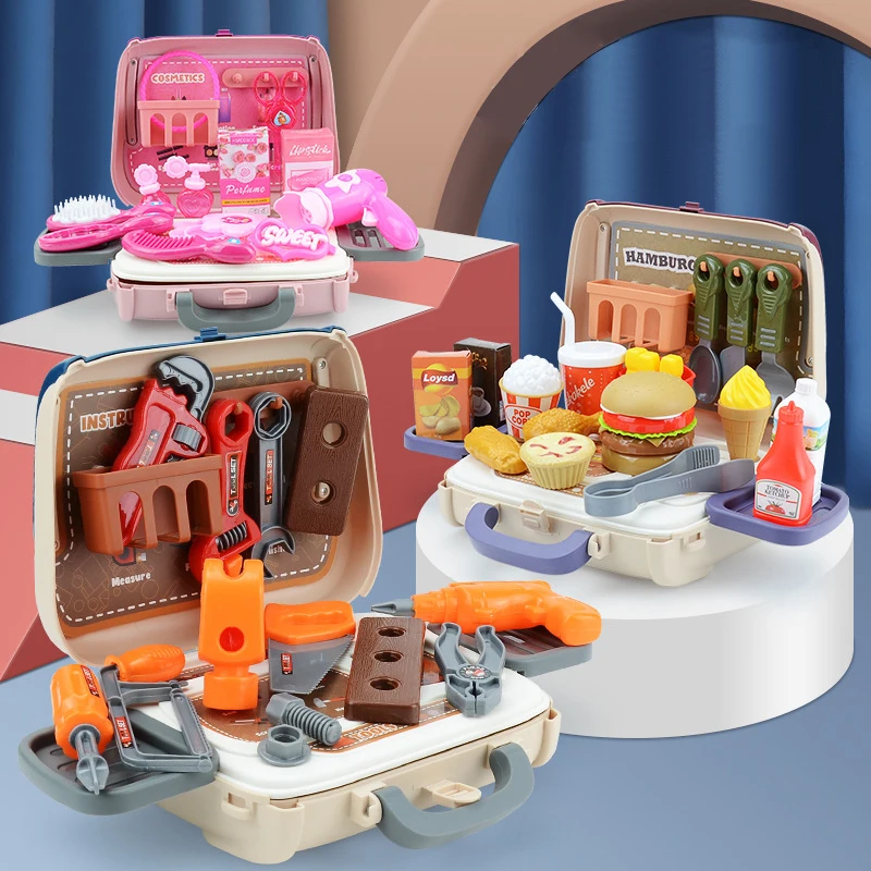 Kind frühe Bildung Haus Spielzeug Handtasche Tool Kit Mädchen Simulation Make-up Haus Mini Lebensmittel Hamburger Spielzeug für Kinder Geschenke