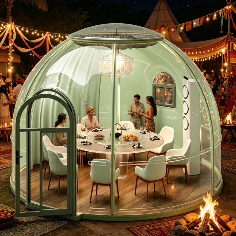 

Customizable Sky Pods 5.5meters Aluminum Alloy Frame Waterproof Geodesic Polycarbonate Dome Kit Outdoor Portable