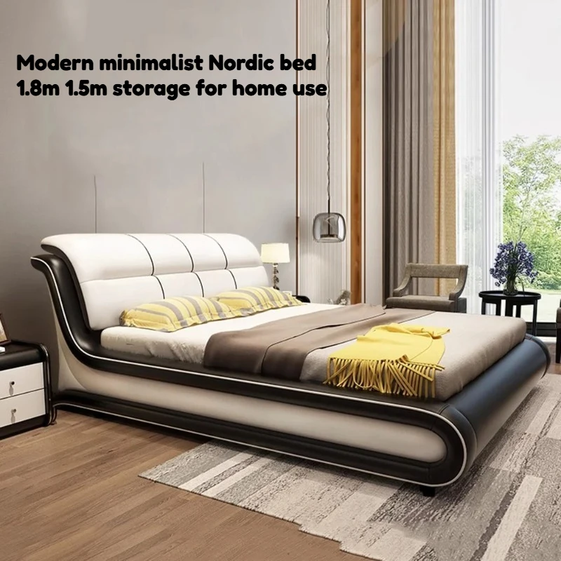 

Minimalist Leg Support Bed Modern Unique Luxury Headboard Frame Bed 180x200cm Organizer Modern Storage Bedroom Furniture