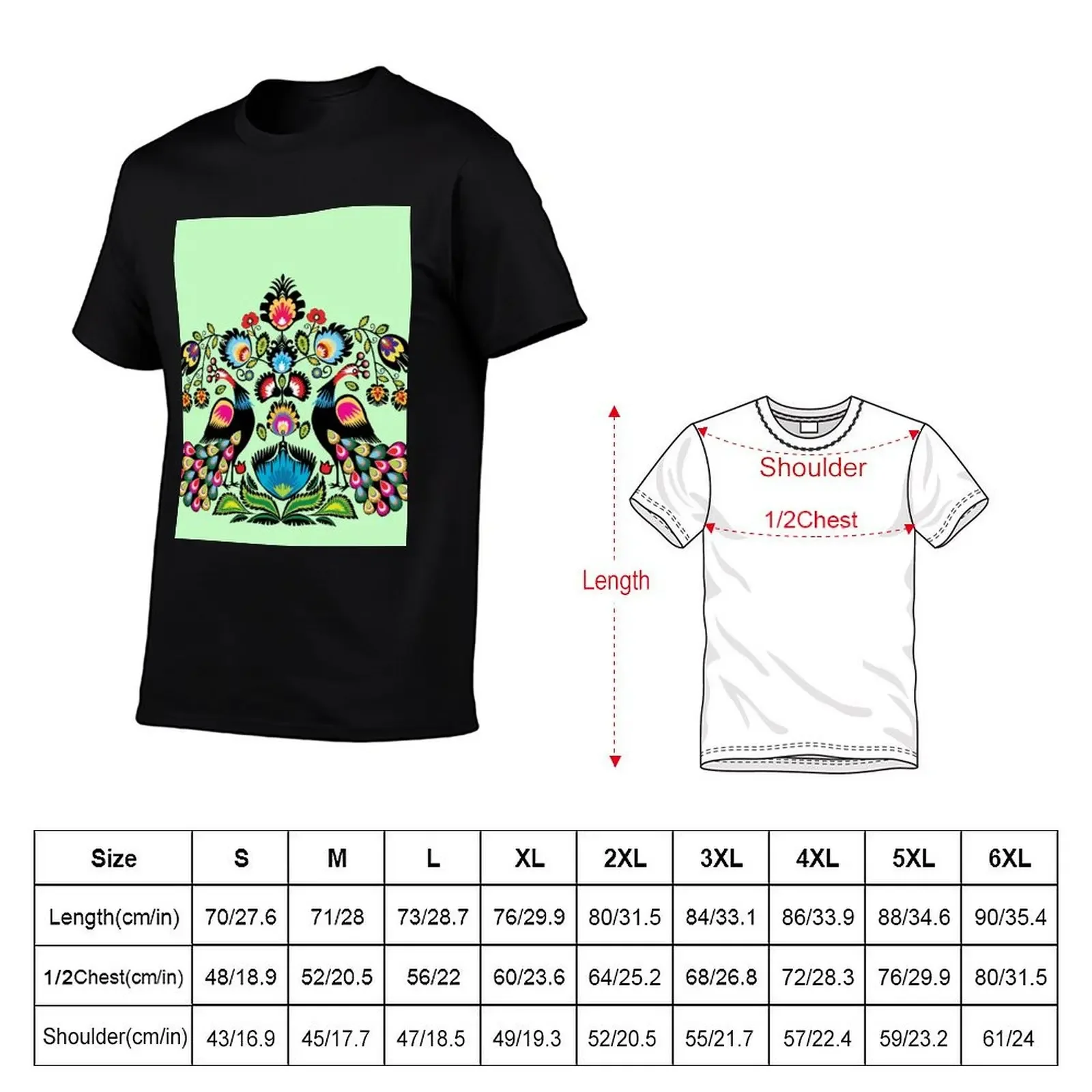 Folklore peacocks on minty green T-Shirt aesthetic clothes vintage graphic tee men clothing