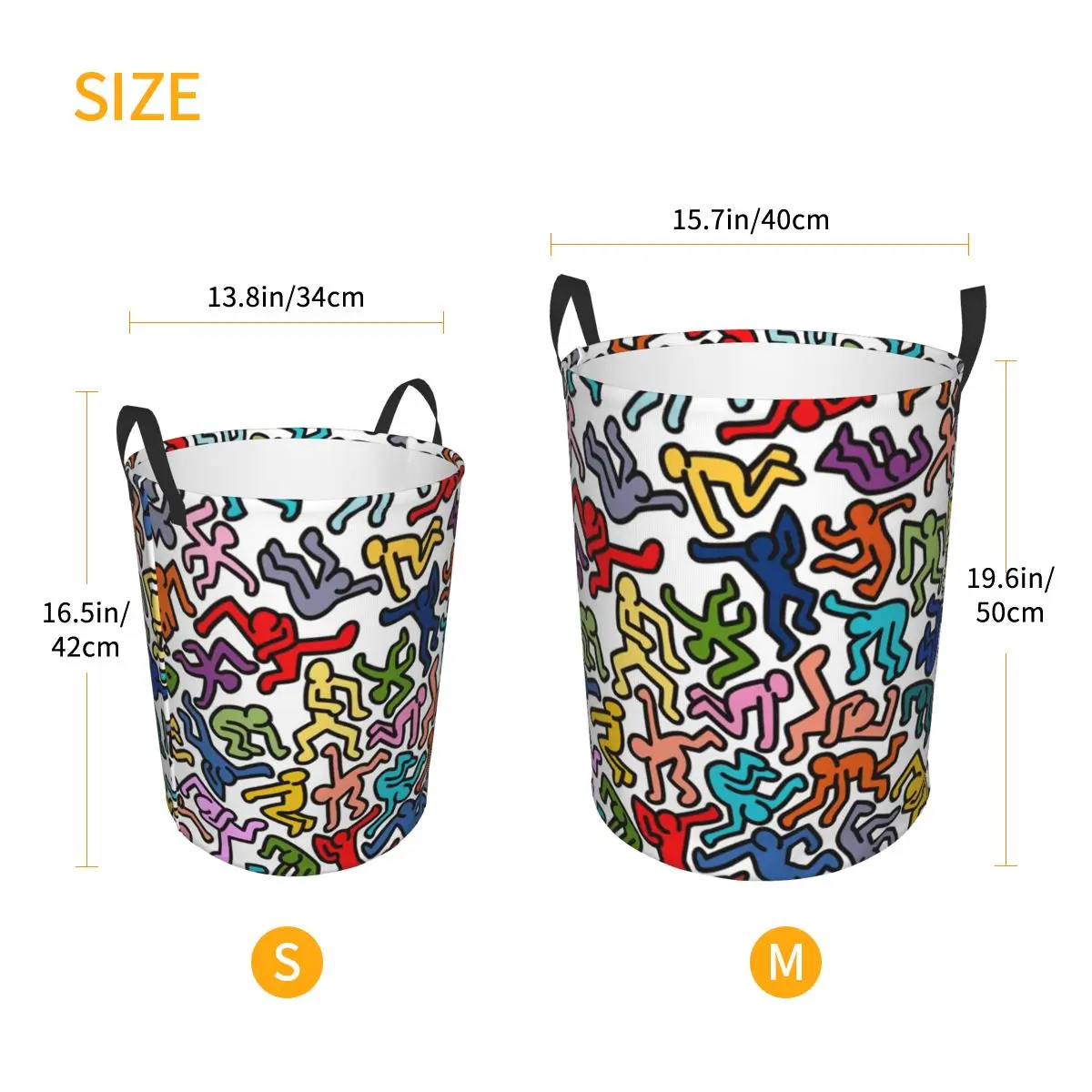 Haring Colorful Geometric Falling Down Up Laundry Basket Collapsible Graffiti Abstract Pop Art Clothes Toy Hamper Storage Bin