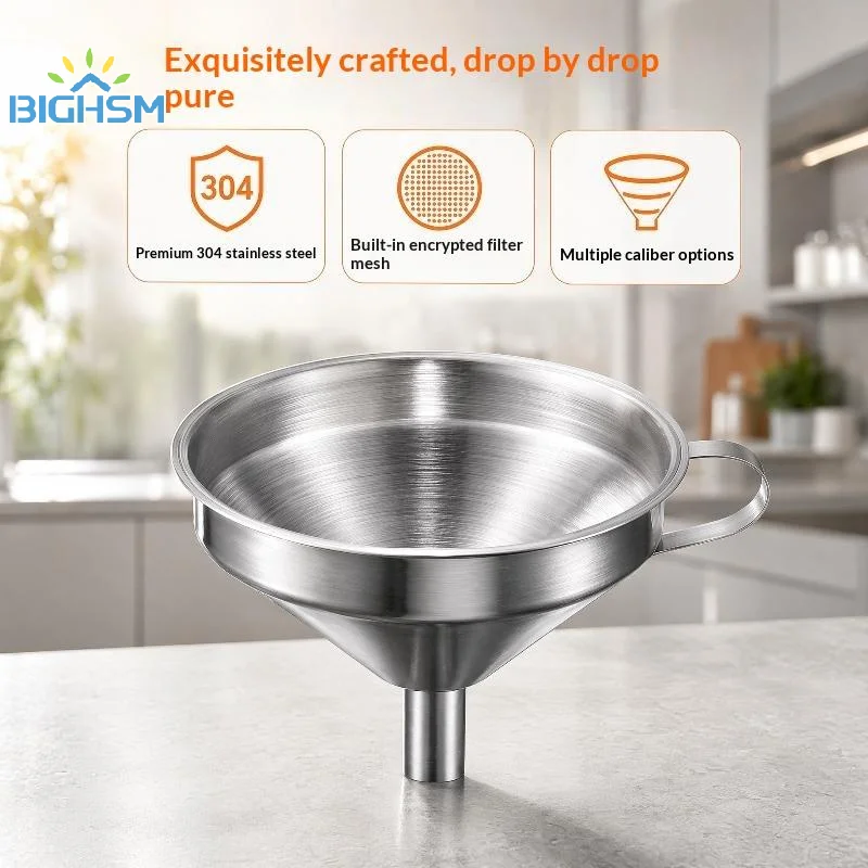 Stainless Steel Funnel With Thickened Filter Strainer And Sturdy Handle For Kitchen Liquid Transfer Oil Filling Home Brewing