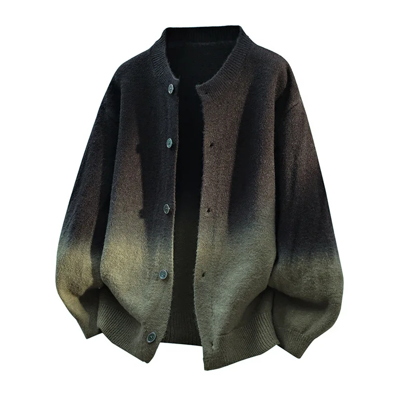 جديد ربيع الرجال الموضة التدرج اللون بالأزرار Sweatercoats جودة الذكور عادية تريكو بالأزرار أبلى البلوزات فضفاضة 4XL