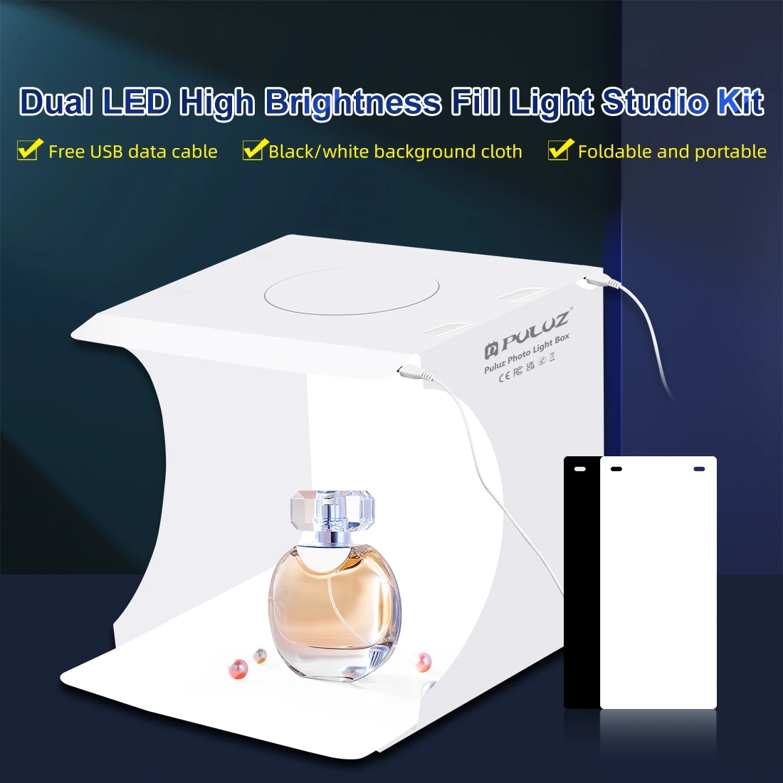 PULUZ 20cm Mini 2 LED Panels Folding Portable 1100LM Light Photo Lighting Studio Shooting Tent Box Kit with 6 2 Colors Backdrops