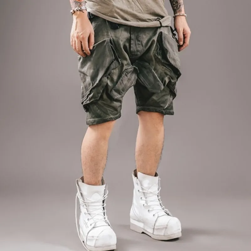 

Multi-pocket Cargo Wash To Do Old Casual Pants Shorts Summer Color Fabric Niche Design Sense Of Five Quarter Pants