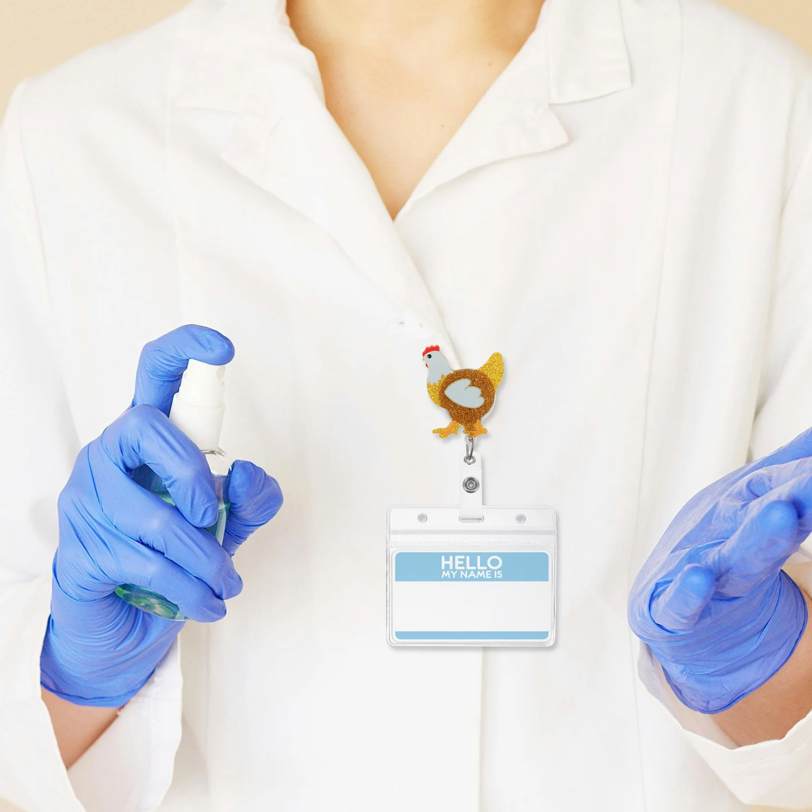 Porta badge retrattile con bobina per badge di pollo, carino e divertente clip a coccodrillo per personale medico da infermiera per insegnanti, studenti infermieristici