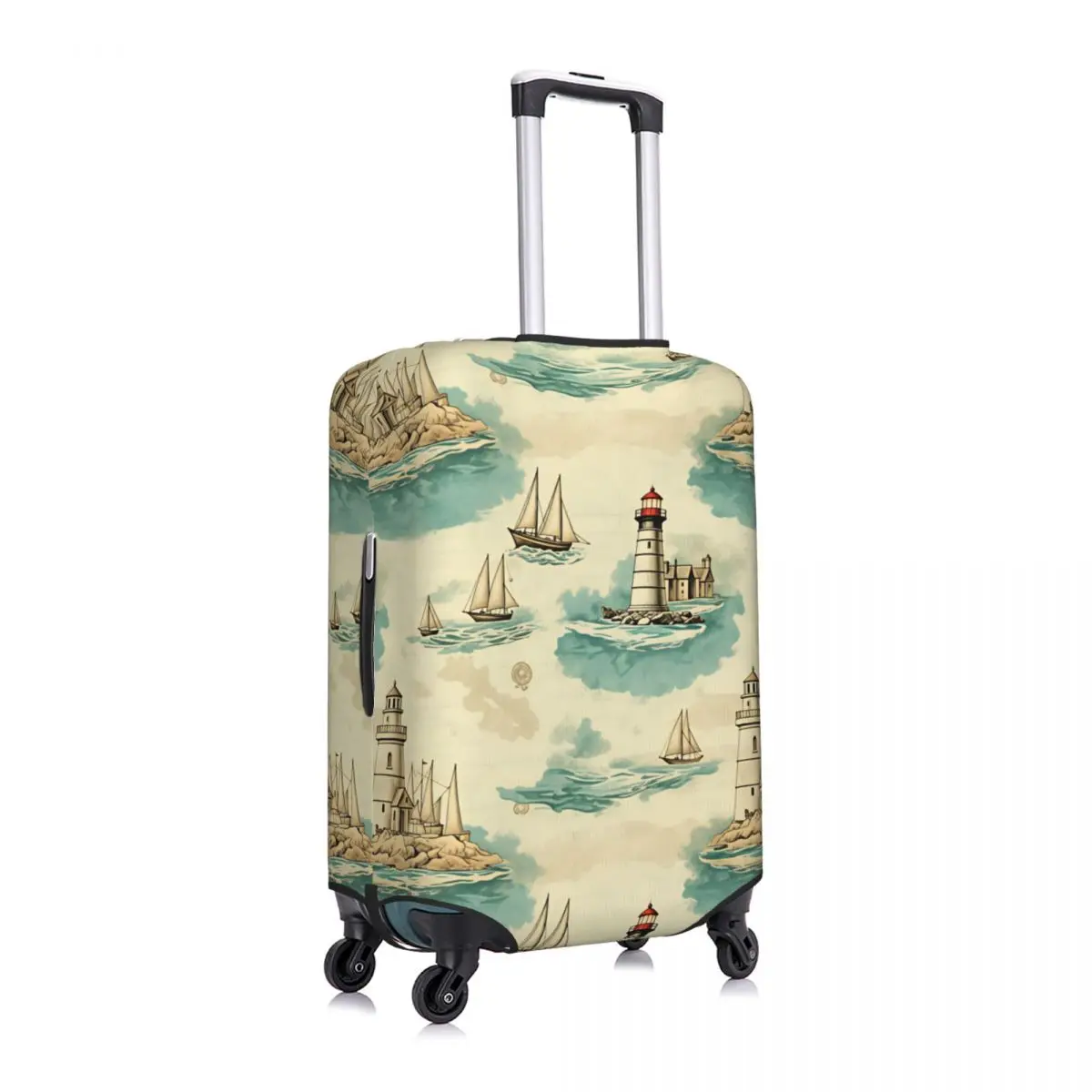Custom Vintage Watercolor Nautical Lighthouse Sailboat Luggage Cover Protector Funny Travel Suitcase Covers for 18-32 Inch