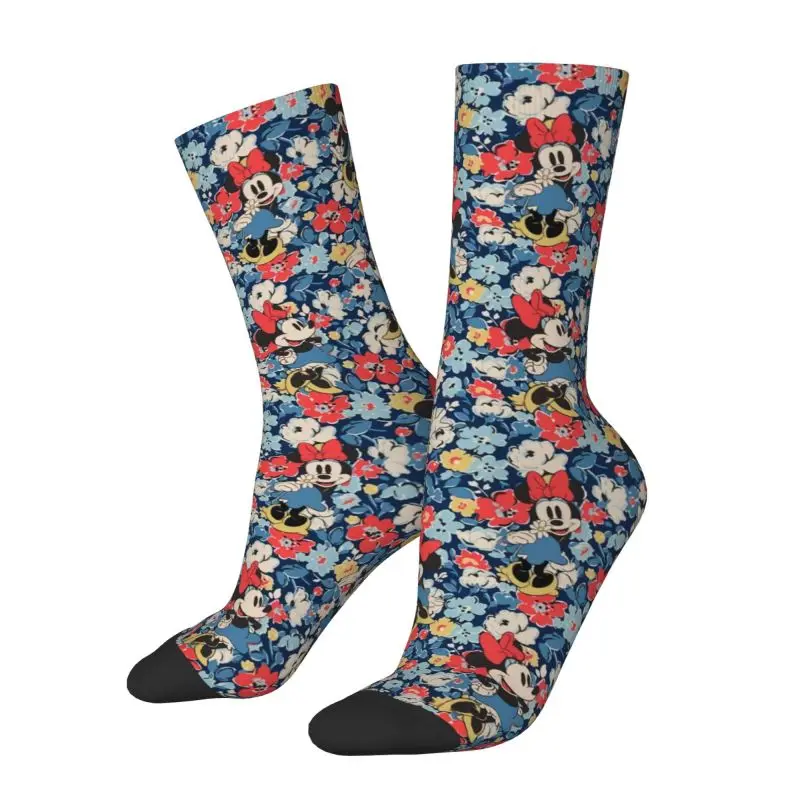 Custom Mickey Mouse Flower Cartoon Men Women Crew Socks Unisex Funny 3D Printing Dress Socks