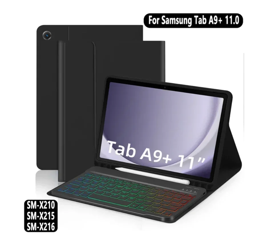 

Чехол для планшета с подсветкой и клавиатурой для Samsung Tab A9 Plus Galaxy A9 + 11 дюймов X215 X216, 10 дюймов, корейская испанская клавиатура, принципиально