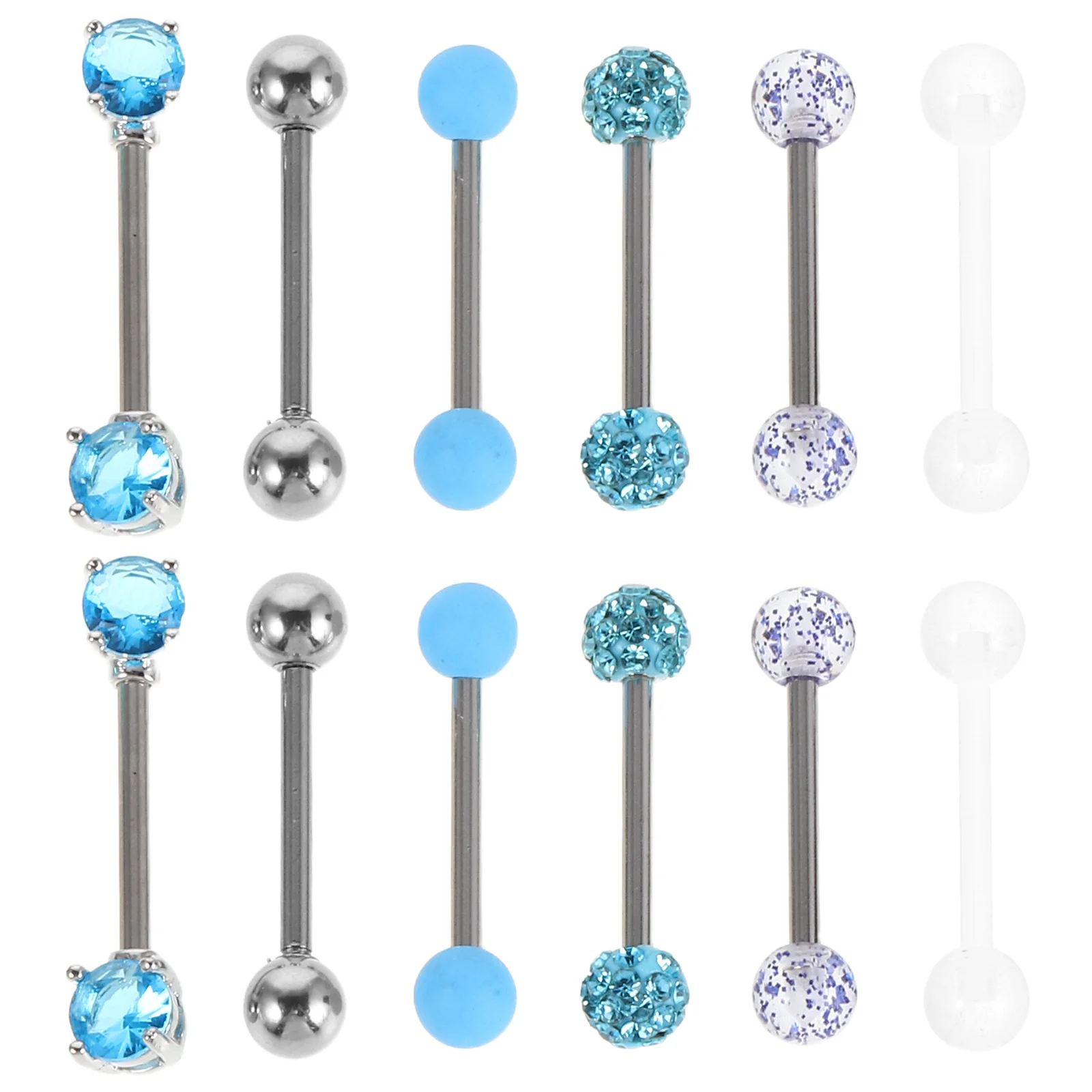 

12pcs Tongue Rings Stainless Steel Barbell Body Piercing Jewelry Round Ball Ends Straight Lightweight Sensitive Skin Elegant