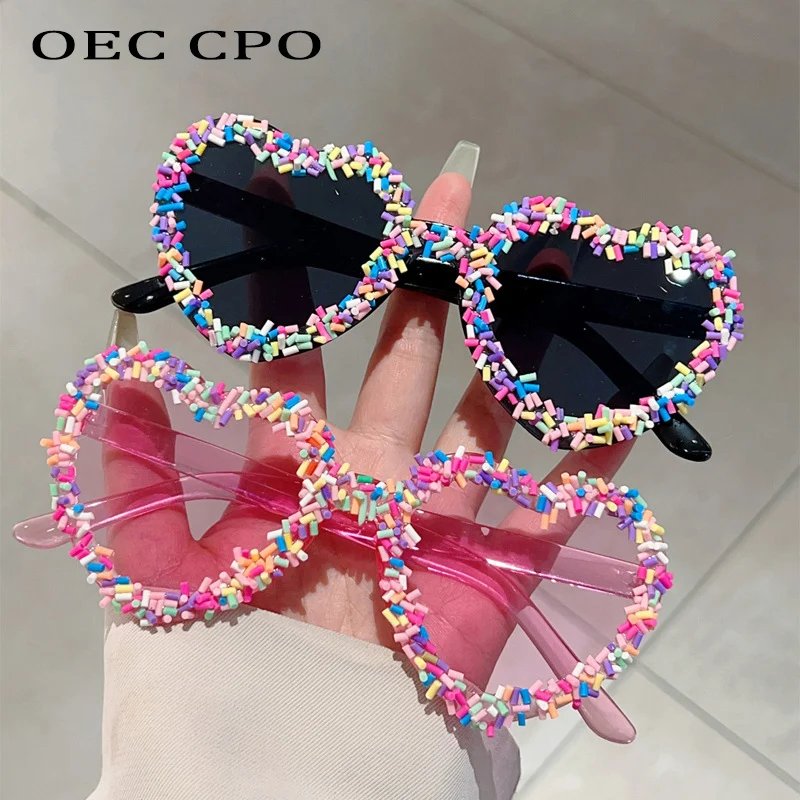 

OEC CPO Sexy Heart Shaped Sunglasses Women Fashion Brand Designer Shades UV400 Sun Glasses Female Frameless Ocean Color Eyewear