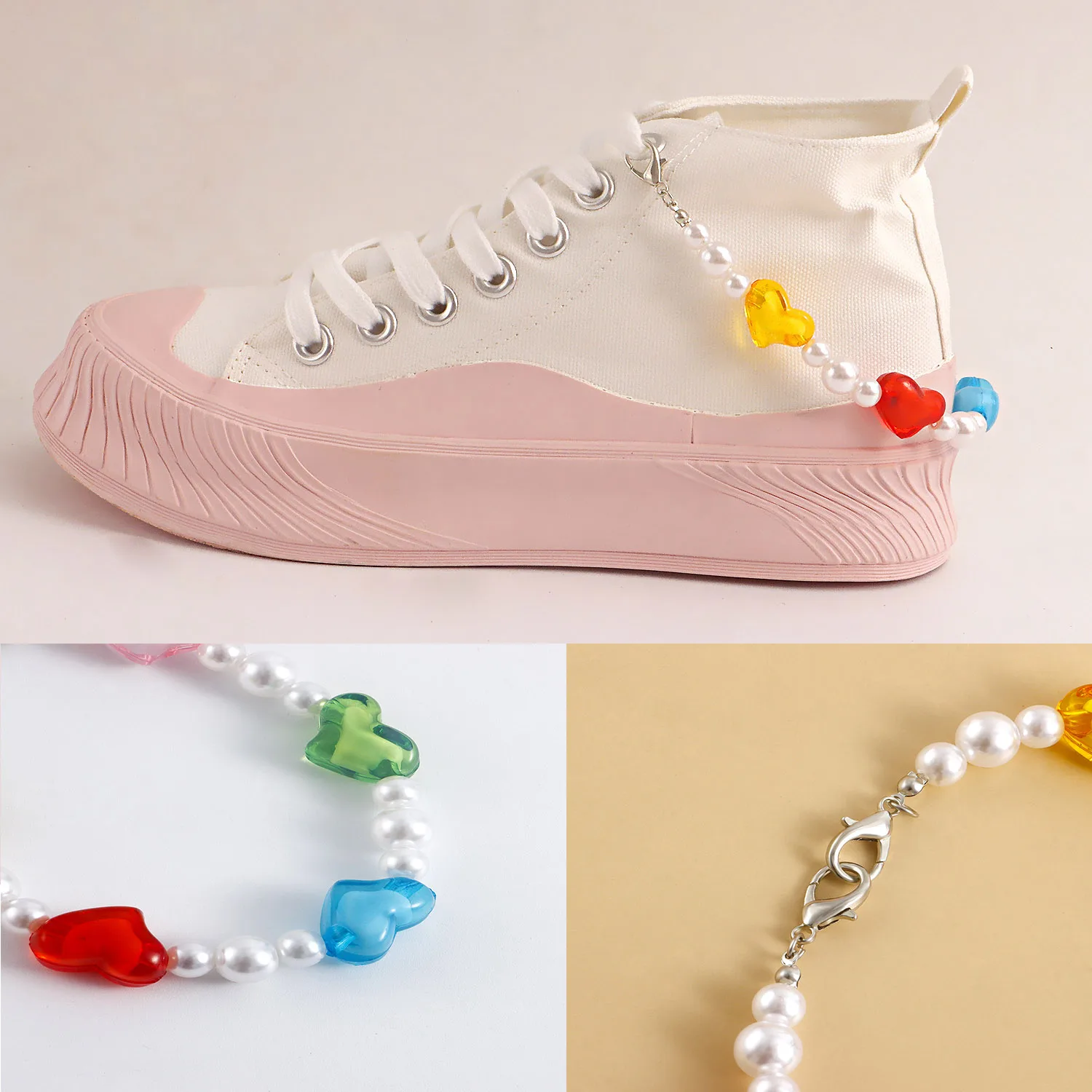 Charm Pearl Tassel Colorful Heart Bead Boot Shoe Chain Sneakers Jewelry For Women Cute Trendy Sports Shoes Chain Jewelry Gift