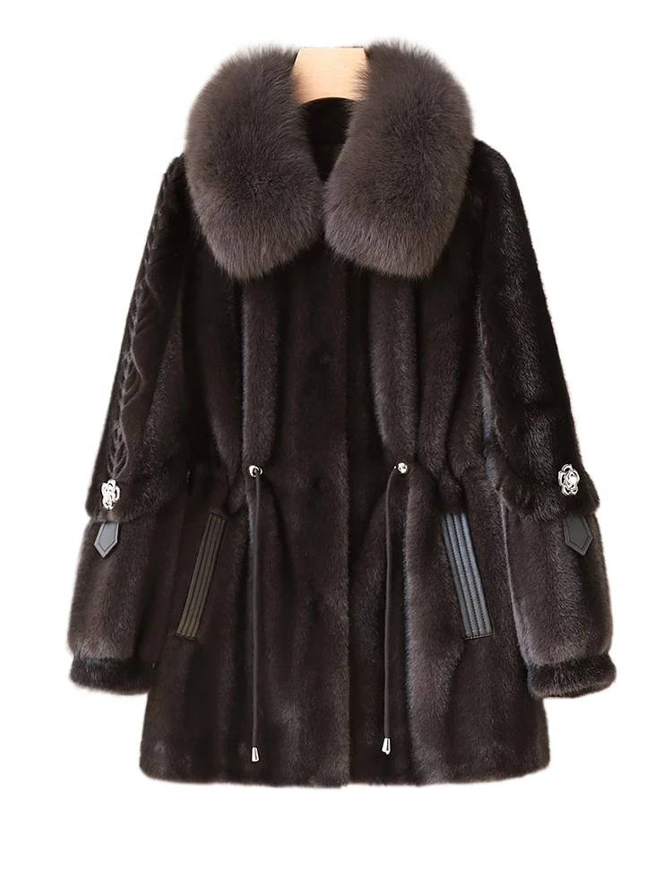 

Зимнее меховое пальто для женщин среднего и пожилого возраста, новинка из Хайина, с воротником из лисьего меха и подкладкой из норкового флиса.