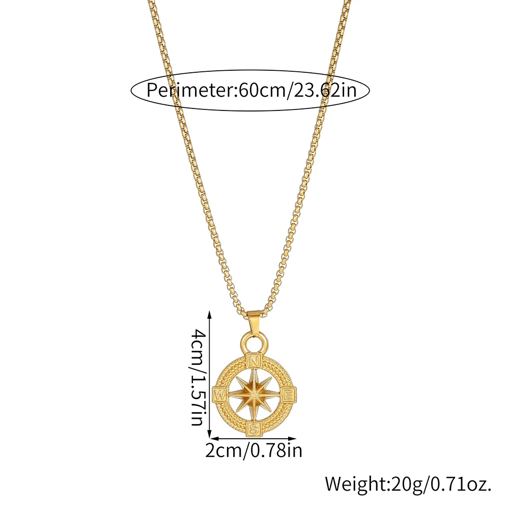 NADEEM Y2K Vintage Stainless Steel Compass Pendant Necklace for Men Street Jewelry Trendy Link Necklace Wholesale Dad's Gift