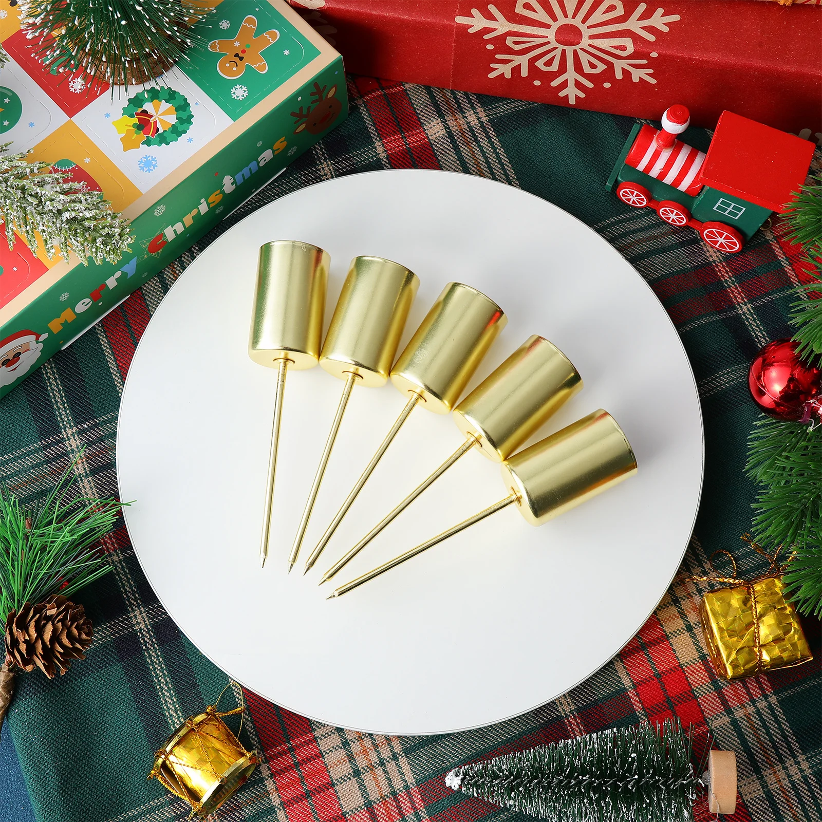 

5pcs Iron With Spike Christmas Decor Taper Holder Stick Party Festival Tree Decoration Container