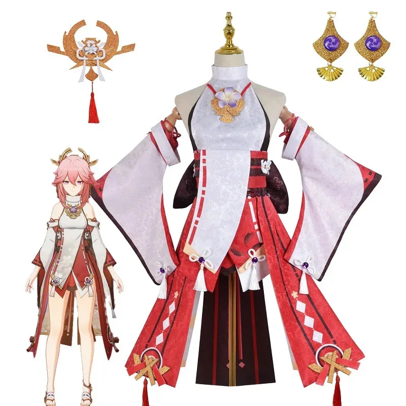 

Genshin Impact Yae Miko Cosplay Costume Guuji Yae Fancy Outfits Full Set Unifrom Dress Wig Headwear Amulet Game Cosplay Suits