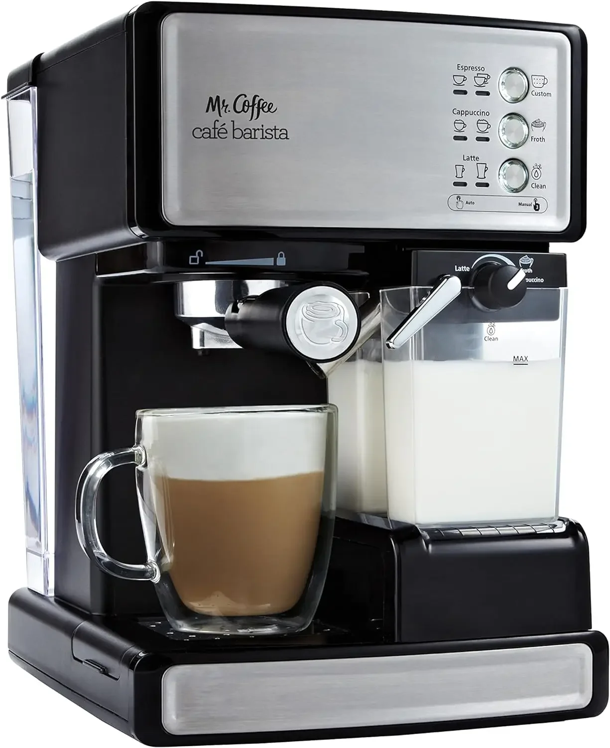 Espresso and Cappuccino Machine, Programmable Coffee Maker with Automatic Milk Frother and 15-Bar Pump, Stainless Ste