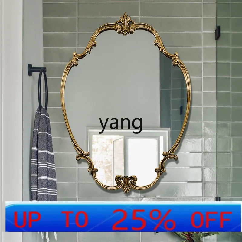 LMM  Retro Bathroom Mirror Carved Makeup Mirror Villa Entrance Decoration Wall Hanging Shaped