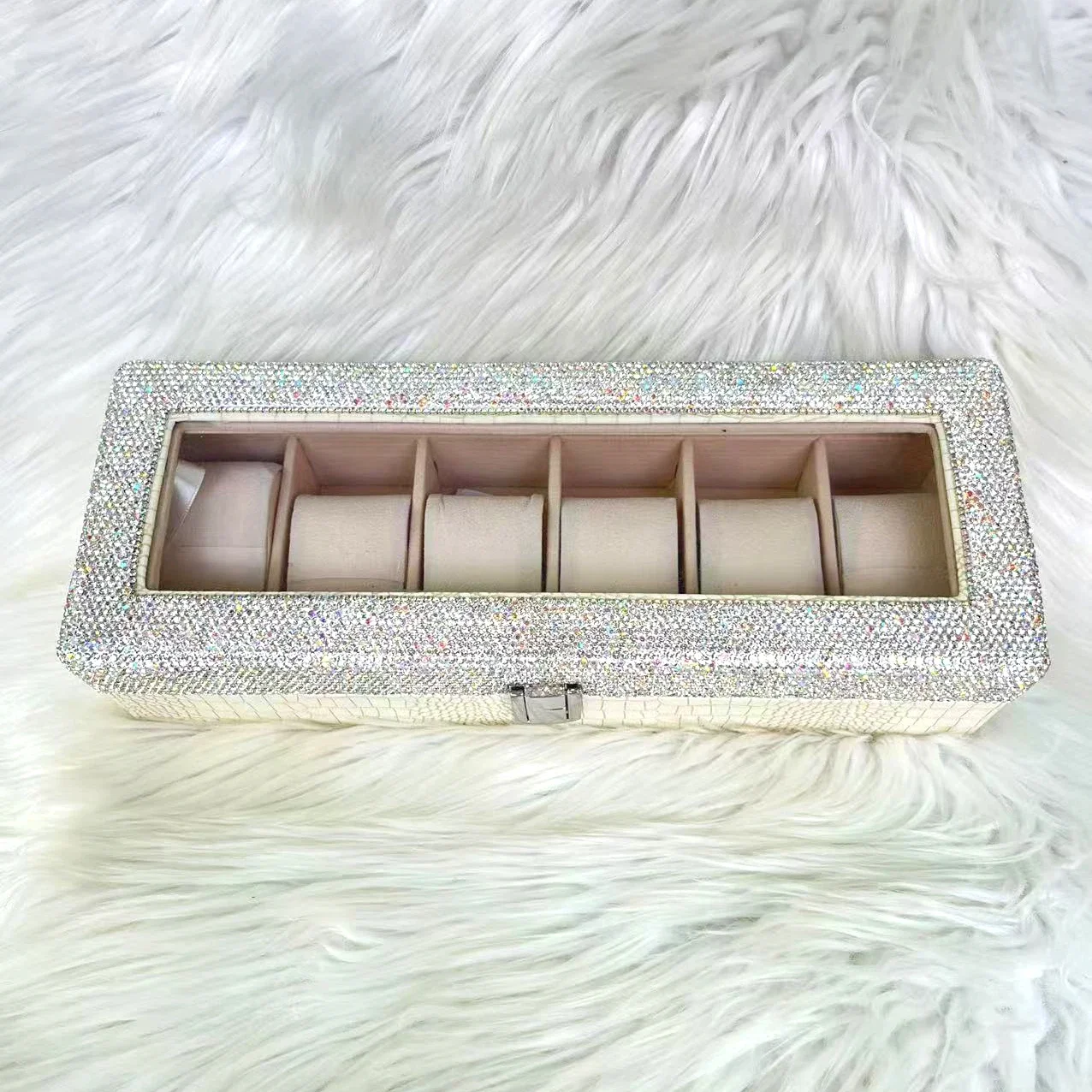 Luxury Diamond Watch Storage Case PU Leather Jewelry Box Organizer Watch Display Holder Ring Bracelet Storage Box with Lock Gift