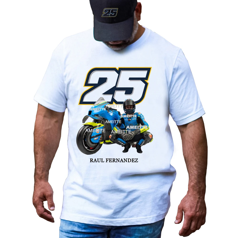 راؤول فرنانديز 25 GP سباق 2025 تي شيرت جديد الصيف الرجال قصيرة الأكمام كول بوي مغامرة الرياضة الأبيض القمم دراجة نارية متسابق تيز #3