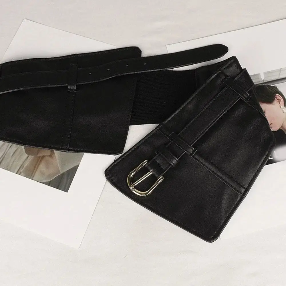 Elegante ajustável elástico cummerbunds couro do plutônio cor sólida cinto largo cintura preto espartilho menina