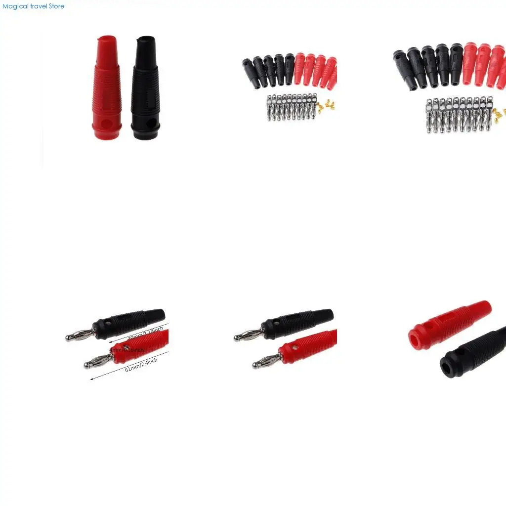 N2UB 10 Pcs Red Black 4mm Solderless Side Stackable Banana Plug