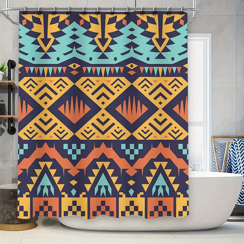 

Современный геометрический декор для ванной комнаты, набор занавесок для душа с оранжево-синим желтым дизайном, водонепроницаемая ткань для ванных комнат, кухонный фон