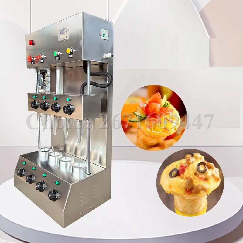 Commercial Electric Stainless Steel 4 Heads Sweet Pizza Cone Making Forming Machine Oven Display Cabinet